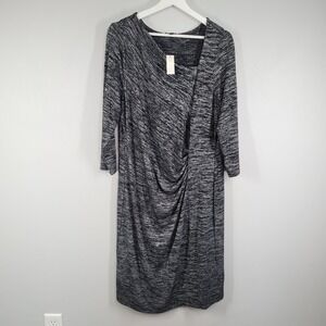 TALBOTS Dress Size X (XL) Faux Wrap 3/4 Sleeve Heather Gray/Black Knit NEW